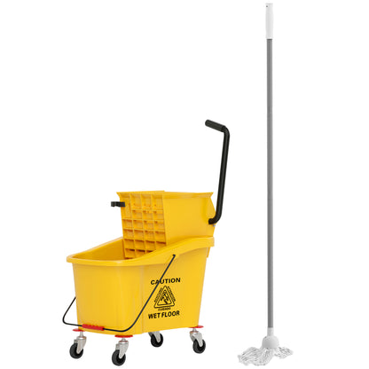 Cleaning Cart 36 Liter Bucket with Press, Household Cart with Mop and Handle for Building Cleaning, Office Cleaning Yellow