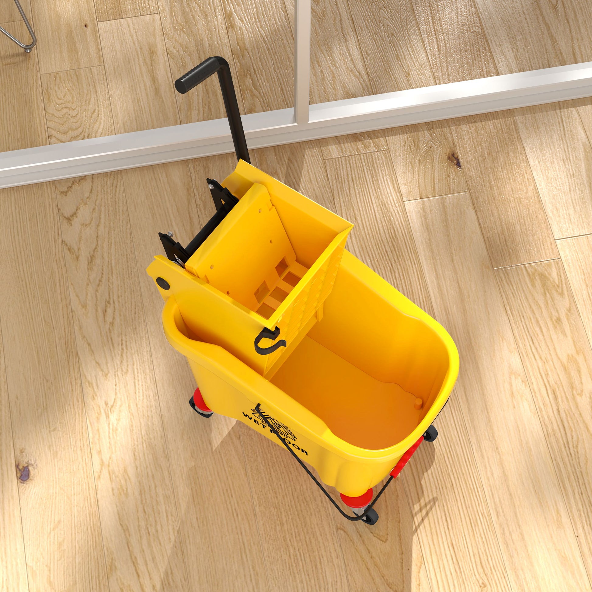 Cleaning Cart 36 Liter Bucket with Press, Household Cart with Mop and Handle for Building Cleaning, Office Cleaning Yellow