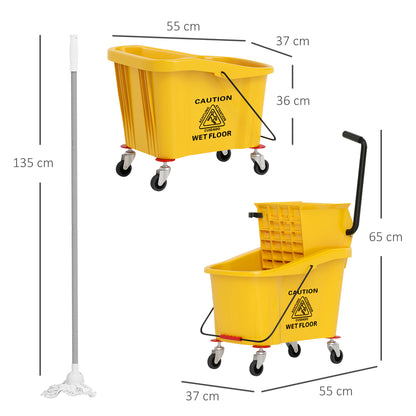 Cleaning Cart 36 Liter Bucket with Press, Household Cart with Mop and Handle for Building Cleaning, Office Cleaning Yellow