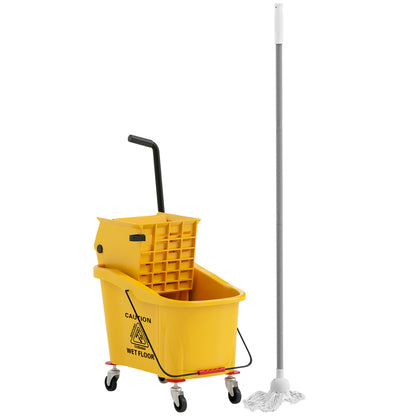 Cleaning Cart 36 Liter Bucket with Press, Household Cart with Mop and Handle for Building Cleaning, Office Cleaning Yellow