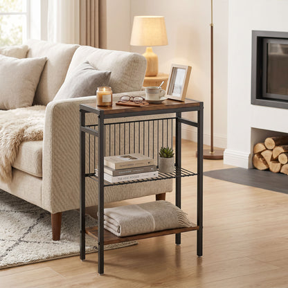 3-Shelf Side Table – Small Coffee/End Table with Metal Frame, Rustic Brown