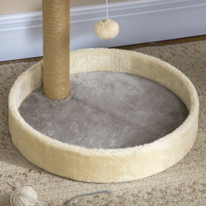 Cat Scratching Post Tree in the Shape of a Paw with 2 Platforms and a Hanging Plush Pompon - Gray
