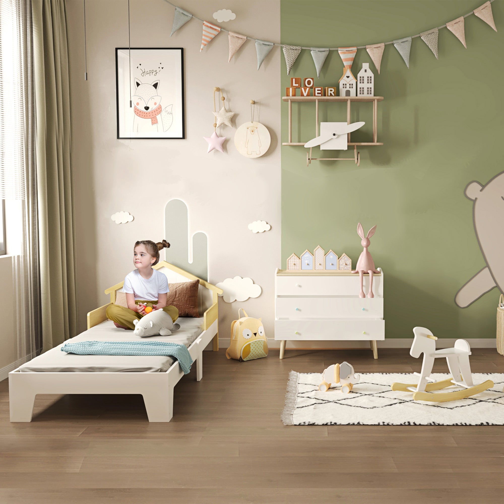 Children's Bed - bed frame with house-shaped headboard and slatted base included - 90 x 190 cm - solid white pine