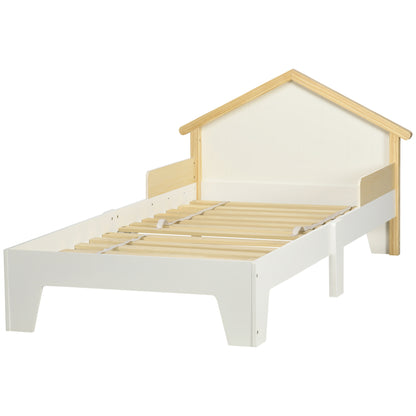 Children's Bed - bed frame with house-shaped headboard and slatted base included - 90 x 190 cm - solid white pine