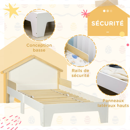 Children's Bed - bed frame with house-shaped headboard and slatted base included - 90 x 190 cm - solid white pine