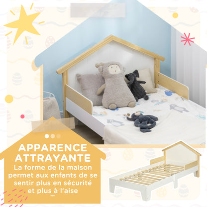 Children's Bed - bed frame with house-shaped headboard and slatted base included - 90 x 190 cm - solid white pine