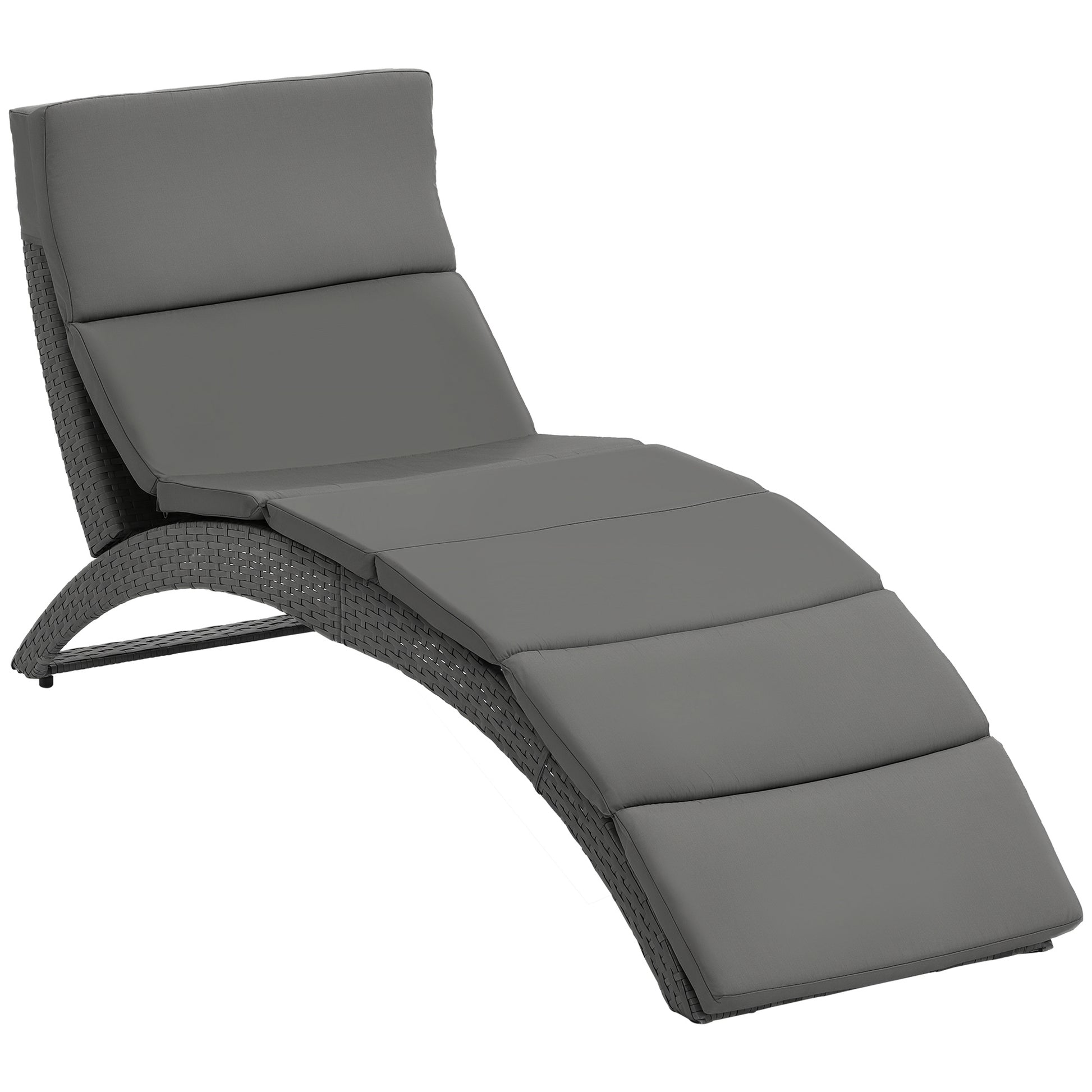 Folding Sun Lounger with Comfortable Mattress for Outdoor Use, Metal and Resin Wicker - Gray