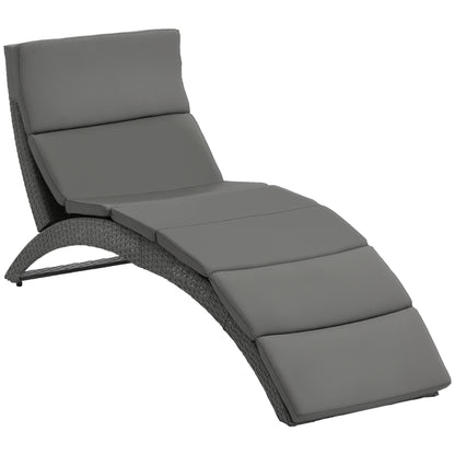 Folding Sun Lounger with Comfortable Mattress for Outdoor Use, Metal and Resin Wicker - Gray