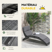 Folding Sun Lounger with Comfortable Mattress for Outdoor Use, Metal and Resin Wicker - Gray