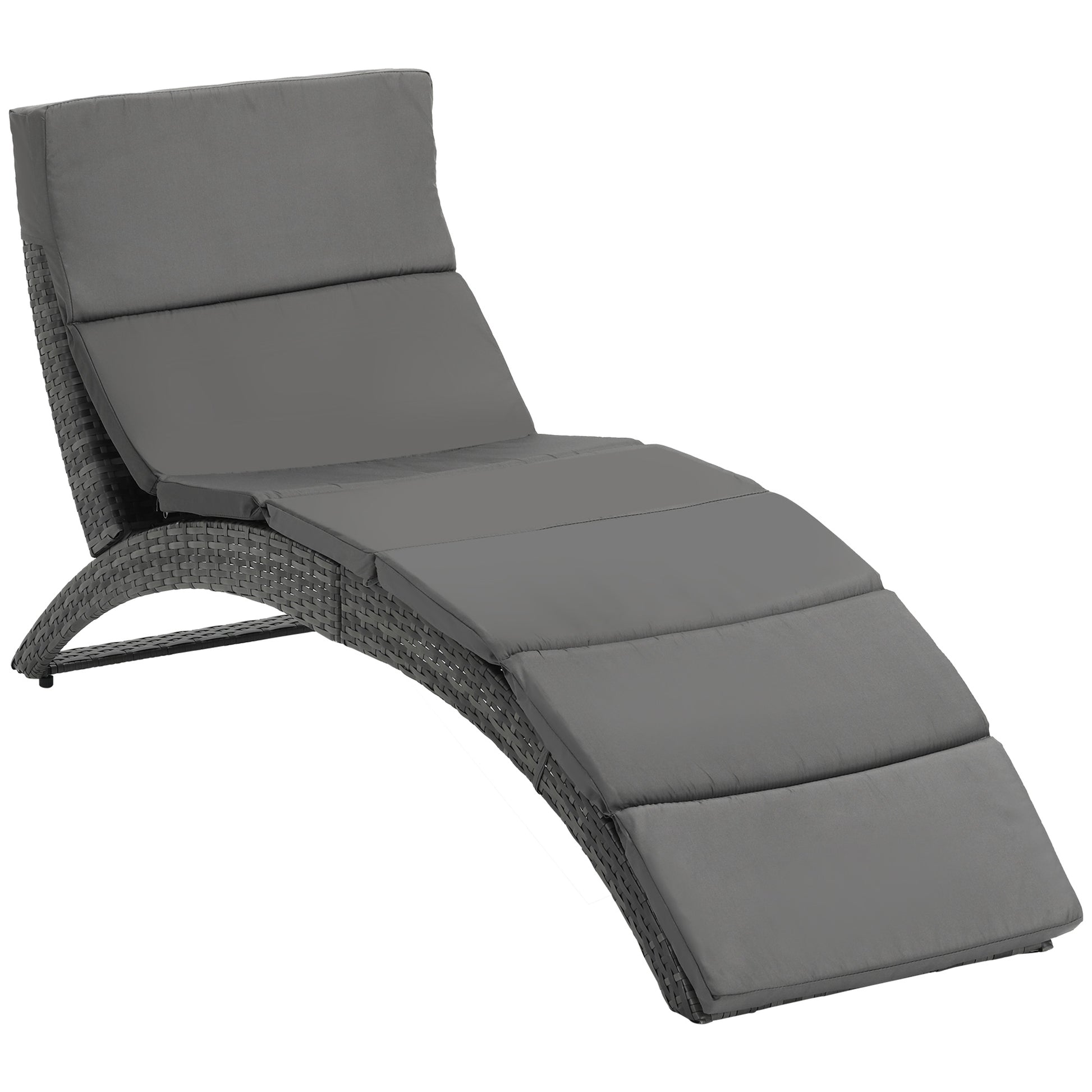 Folding Sun Lounger with Comfortable Mattress for Outdoor Use, Metal and Resin Wicker - Gray