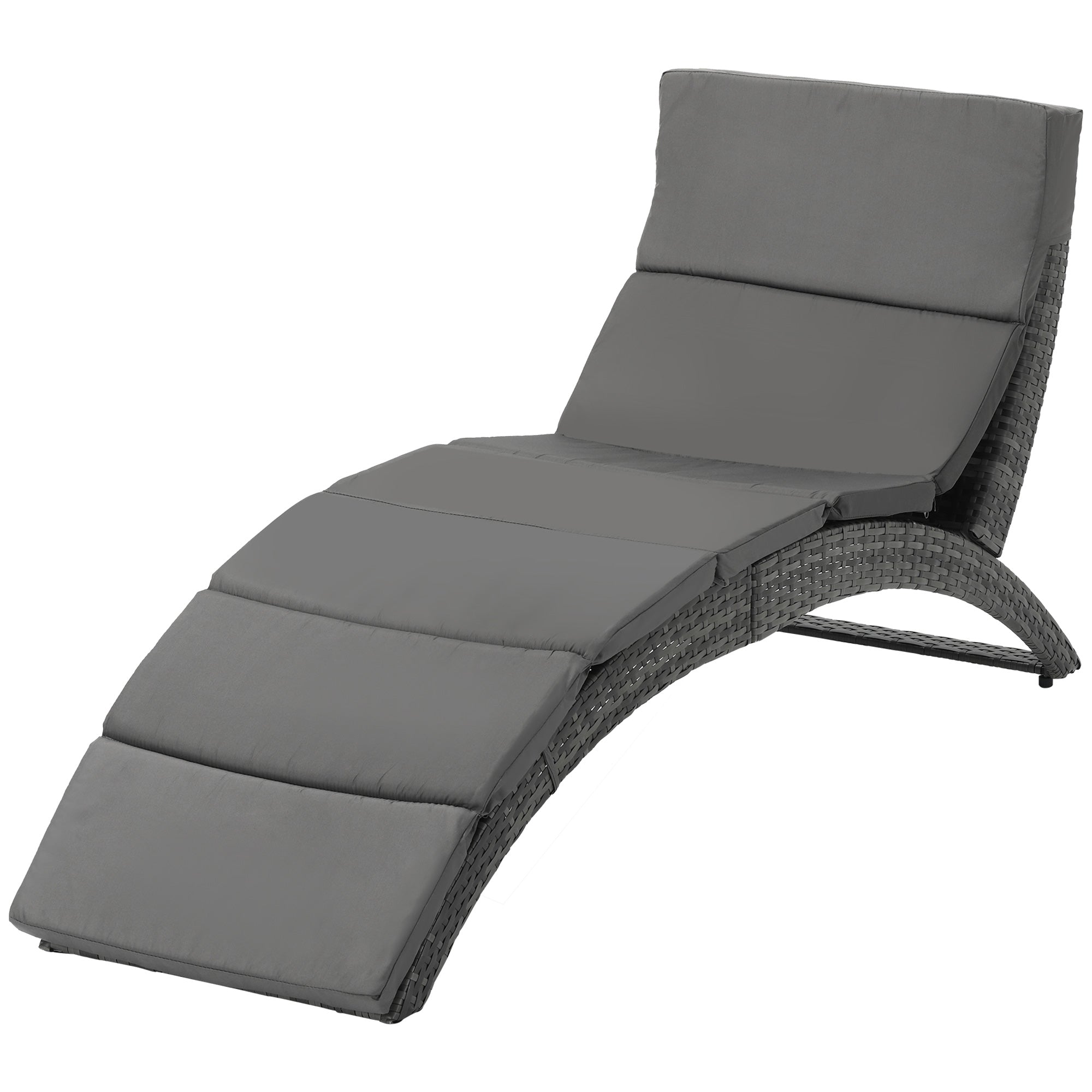 Folding Sun Lounger with Comfortable Mattress for Outdoor Use, Metal and Resin Wicker - Gray
