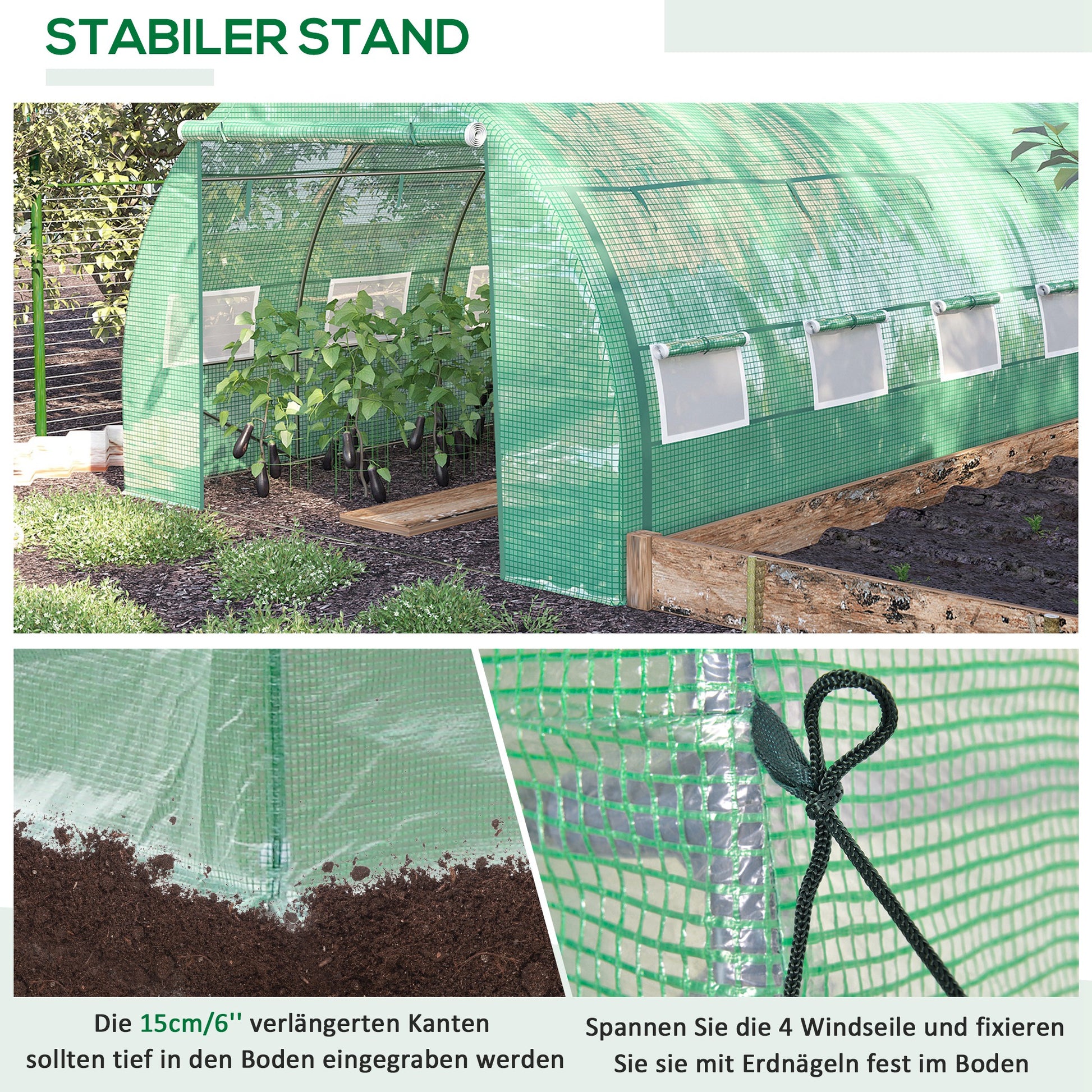 Poly Tunnel Greenhouse 4 x 3 x 2 m Walk-in Greenhouse with Roll-up Covers Film Tunnel Greenhouse UV Protection Steel Pipe Green