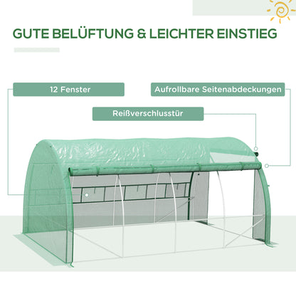 Poly Tunnel Greenhouse 4 x 3 x 2 m Walk-in Greenhouse with Roll-up Covers Film Tunnel Greenhouse UV Protection Steel Pipe Green