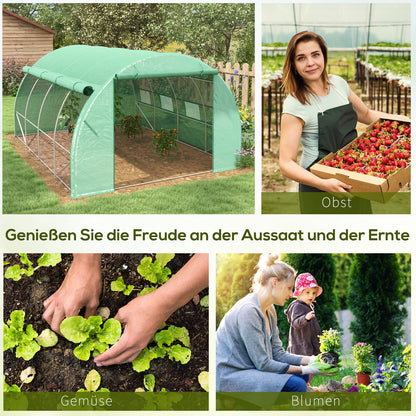 Poly Tunnel Greenhouse 4 x 3 x 2 m Walk-in Greenhouse with Roll-up Covers Film Tunnel Greenhouse UV Protection Steel Pipe Green