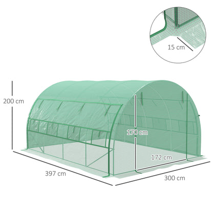 Poly Tunnel Greenhouse 4 x 3 x 2 m Walk-in Greenhouse with Roll-up Covers Film Tunnel Greenhouse UV Protection Steel Pipe Green