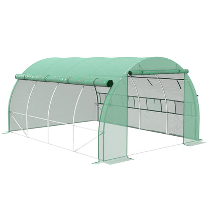 Poly Tunnel Greenhouse 4 x 3 x 2 m Walk-in Greenhouse with Roll-up Covers Film Tunnel Greenhouse UV Protection Steel Pipe Green