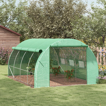 Poly Tunnel Greenhouse 4 x 3 x 2 m Walk-in Greenhouse with Roll-up Covers Film Tunnel Greenhouse UV Protection Steel Pipe Green