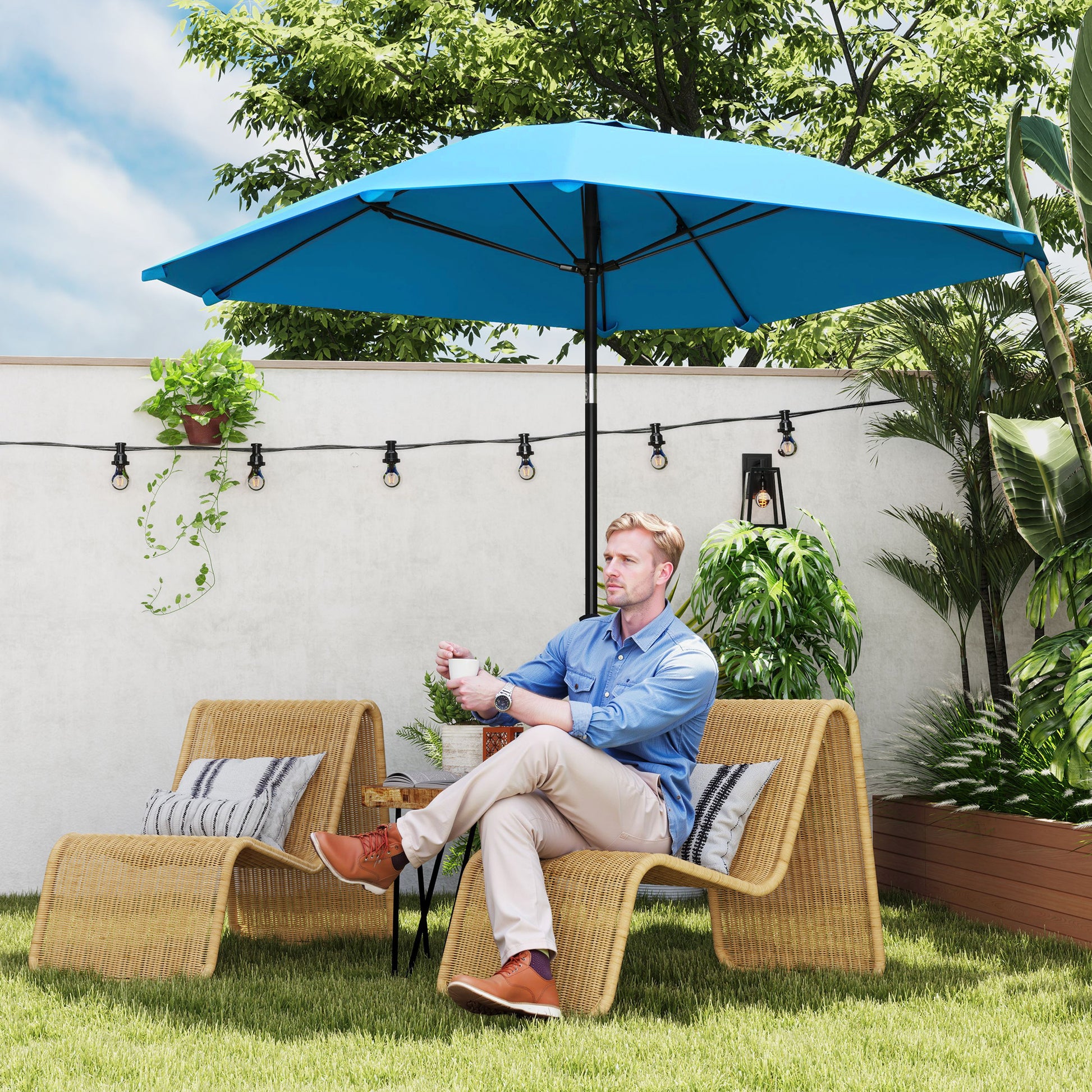 Patio Umbrella 233x233 cm Garden Umbrella with Adjustable Angle Waterproof Aluminum Pole Fiberglass Ribs and Crank Parasol for Patio Terrace Blue