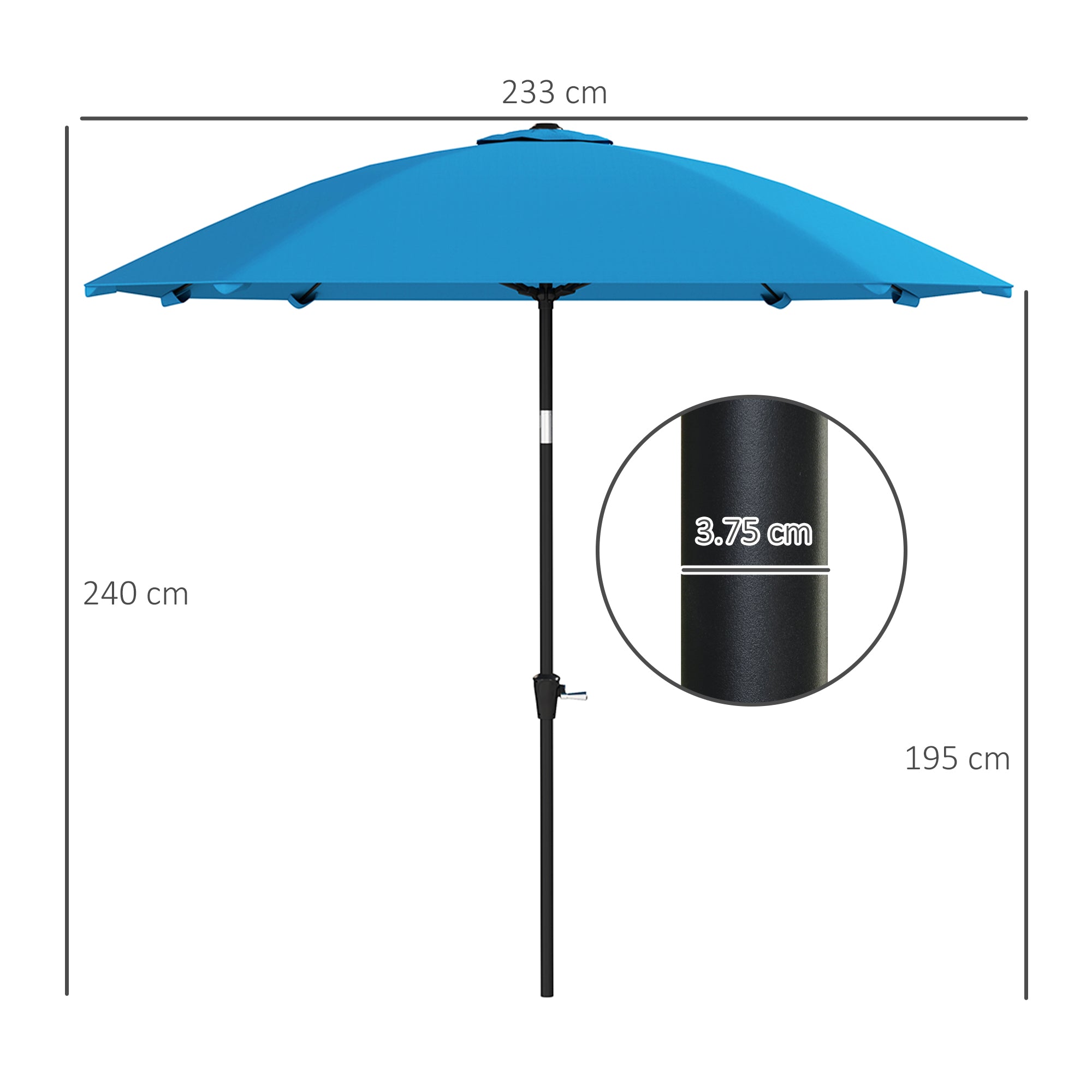 Patio Umbrella 233x233 cm Garden Umbrella with Adjustable Angle Waterproof Aluminum Pole Fiberglass Ribs and Crank Parasol for Patio Terrace Blue