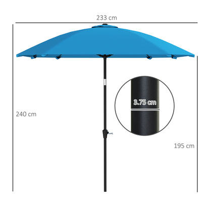 Patio Umbrella 233x233 cm Garden Umbrella with Adjustable Angle Waterproof Aluminum Pole Fiberglass Ribs and Crank Parasol for Patio Terrace Blue