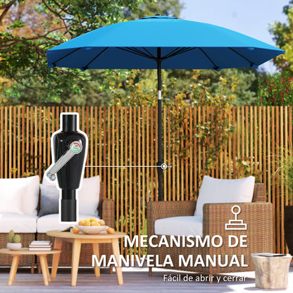 Patio Umbrella 233x233 cm Garden Umbrella with Adjustable Angle Waterproof Aluminum Pole Fiberglass Ribs and Crank Parasol for Patio Terrace Blue