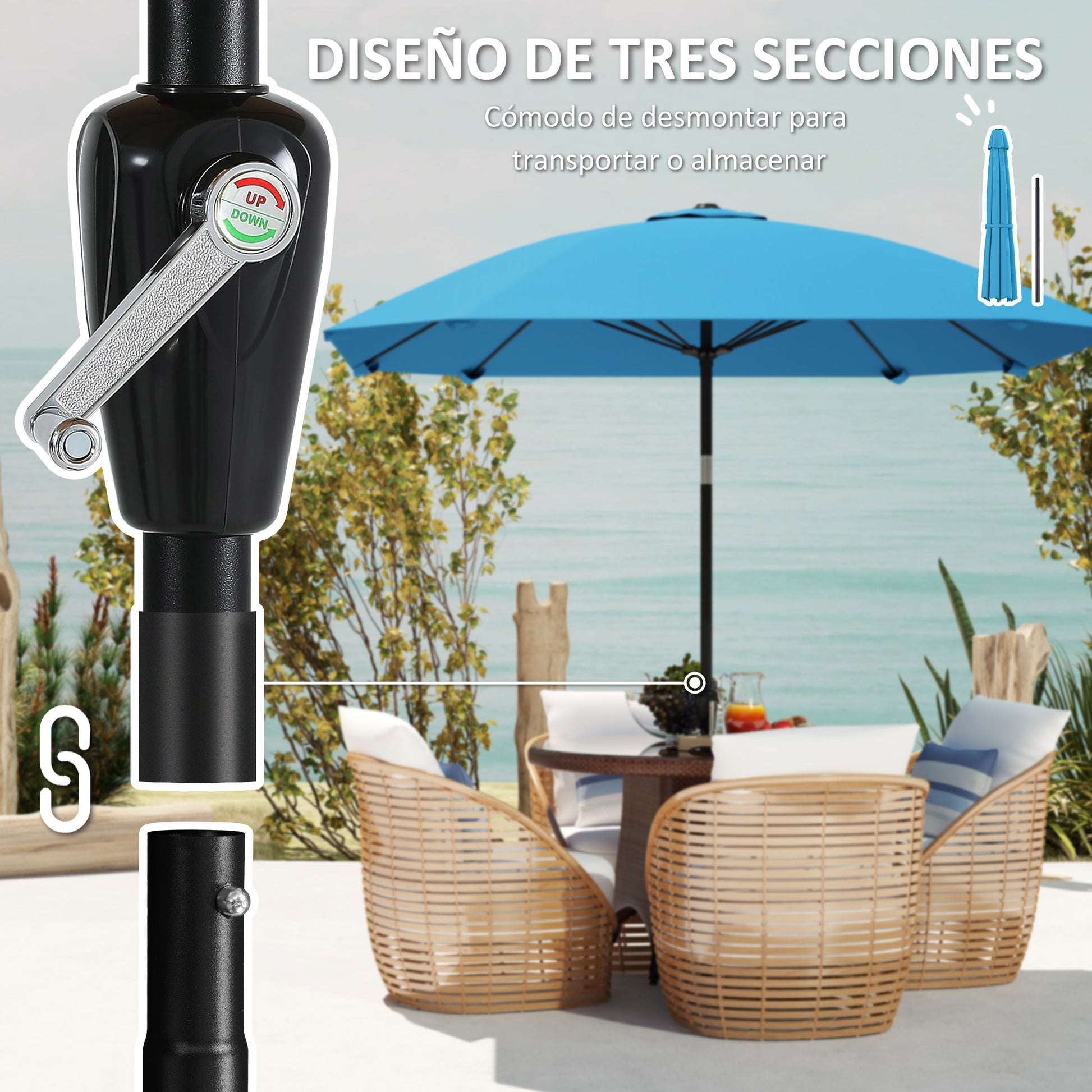 Patio Umbrella 233x233 cm Garden Umbrella with Adjustable Angle Waterproof Aluminum Pole Fiberglass Ribs and Crank Parasol for Patio Terrace Blue