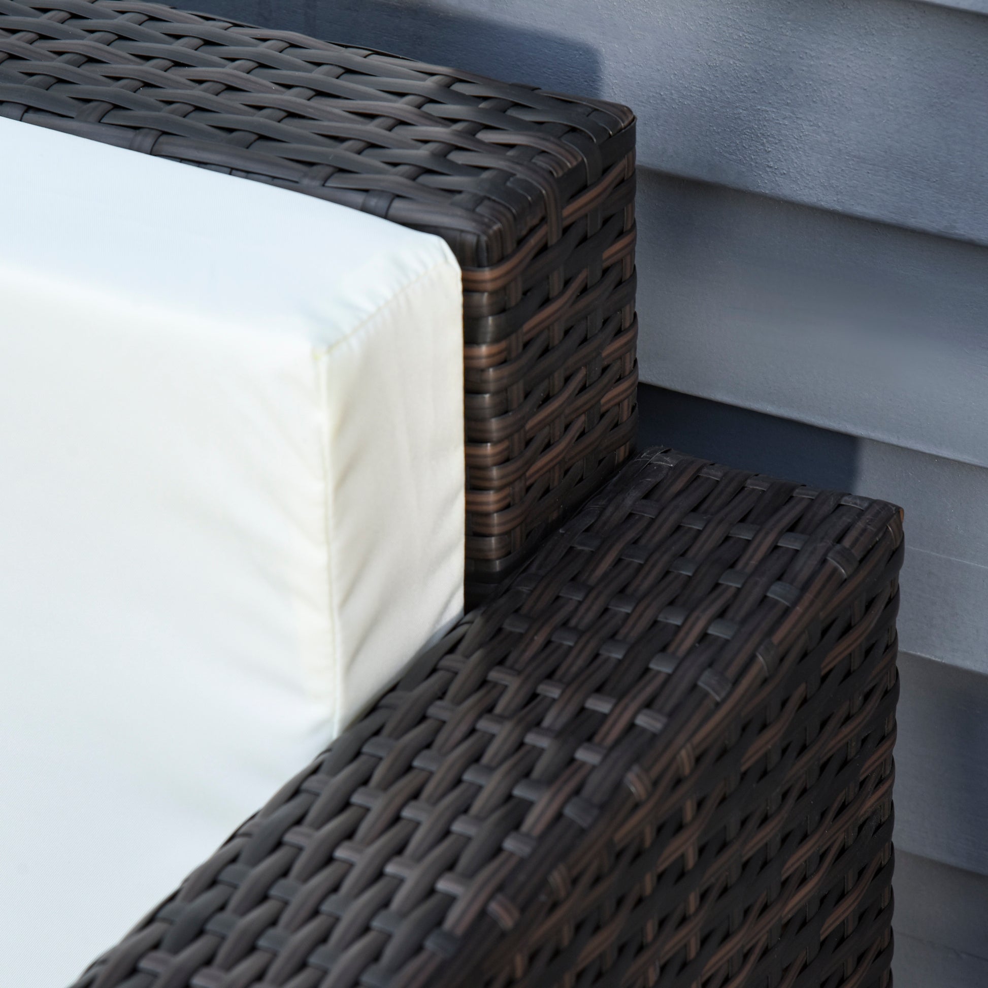 Poly-Rattan Sofa with Cushions 3-Seater Garden Lounge Sofa Metal Polyester Brown+White 185 x 70 x 80 cm