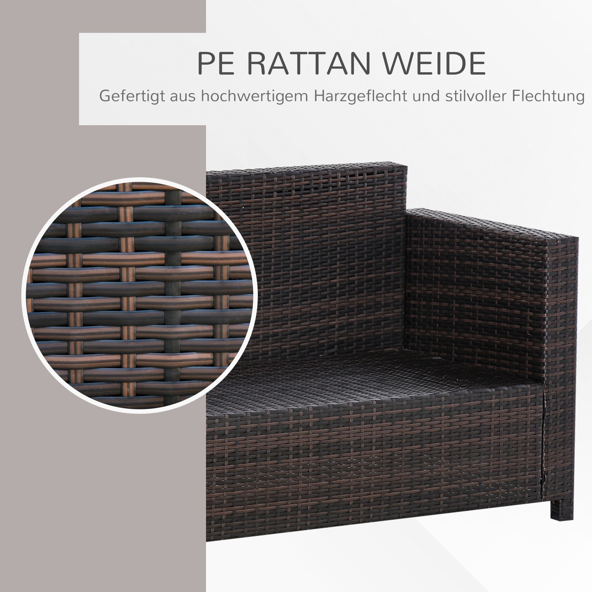 Poly-Rattan Sofa with Cushions 3-Seater Garden Lounge Sofa Metal Polyester Brown+White 185 x 70 x 80 cm