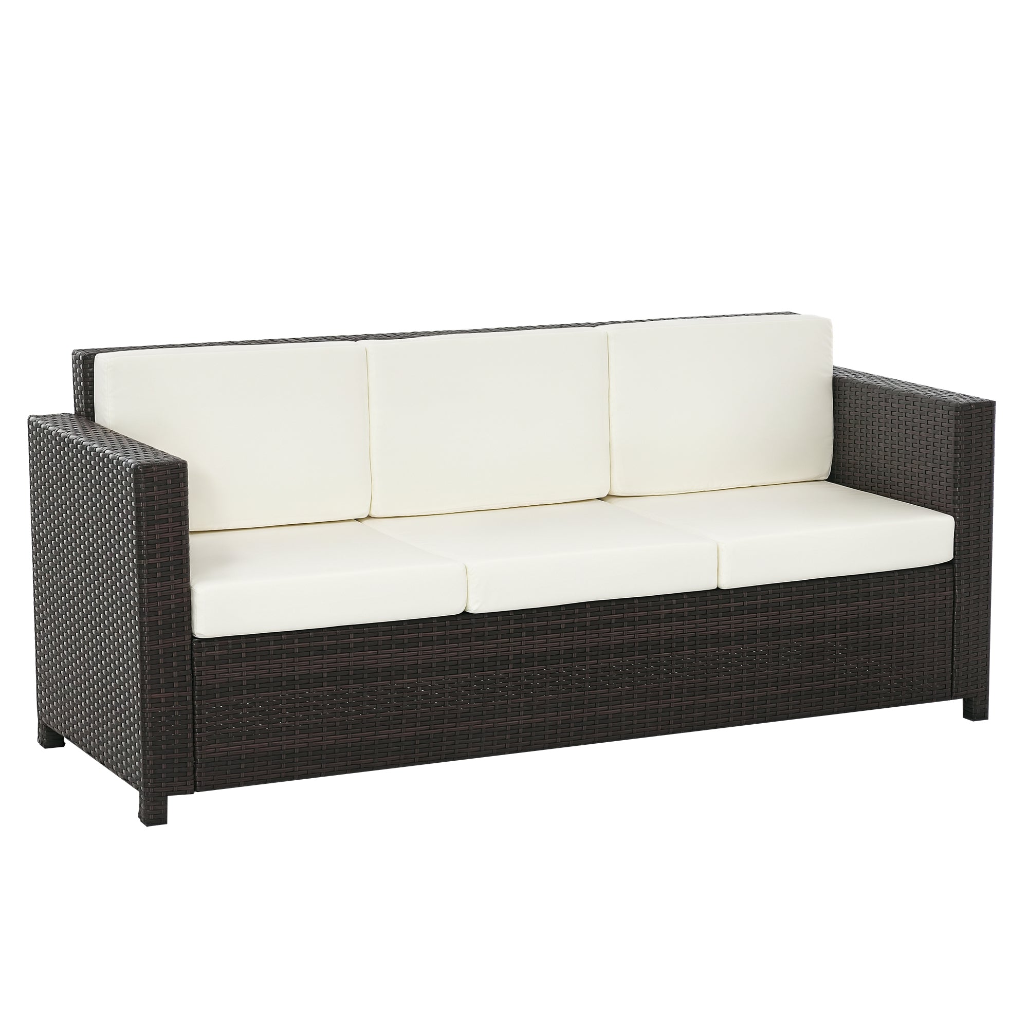 Poly-Rattan Sofa with Cushions 3-Seater Garden Lounge Sofa Metal Polyester Brown+White 185 x 70 x 80 cm