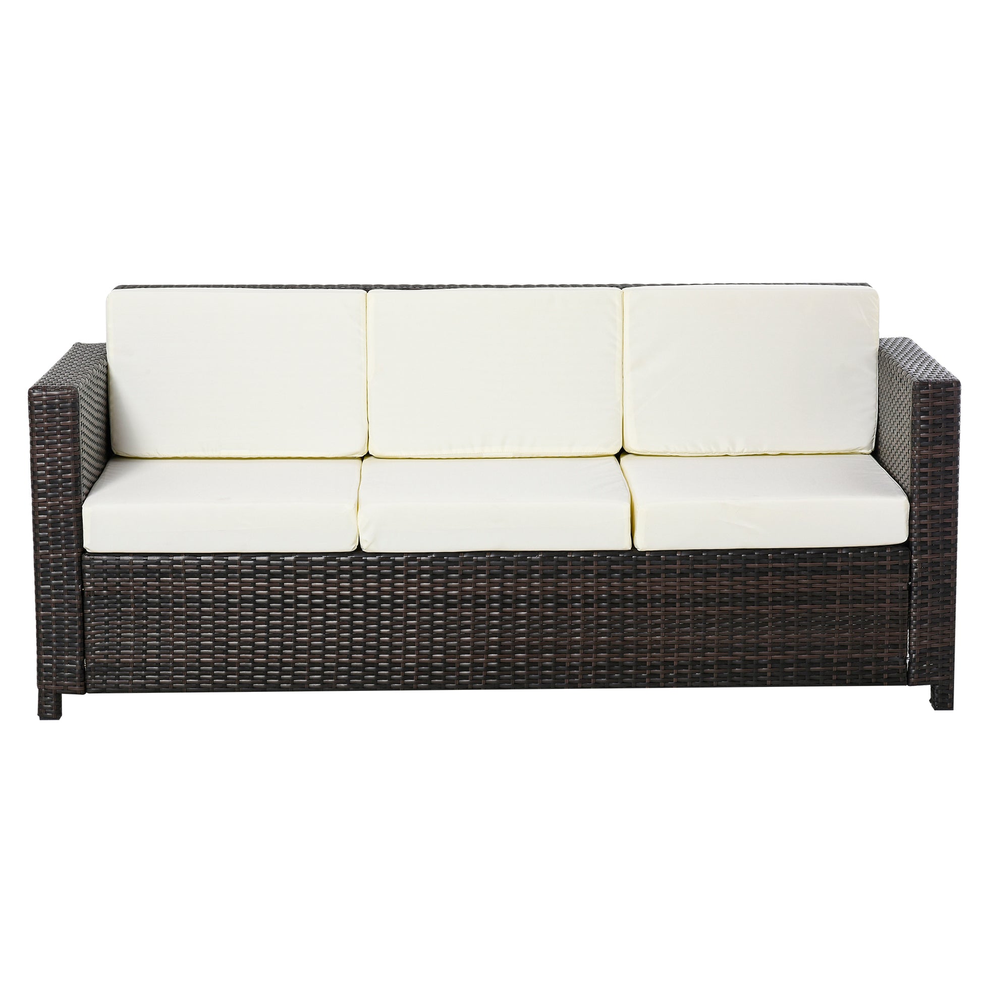 Poly-Rattan Sofa with Cushions 3-Seater Garden Lounge Sofa Metal Polyester Brown+White 185 x 70 x 80 cm