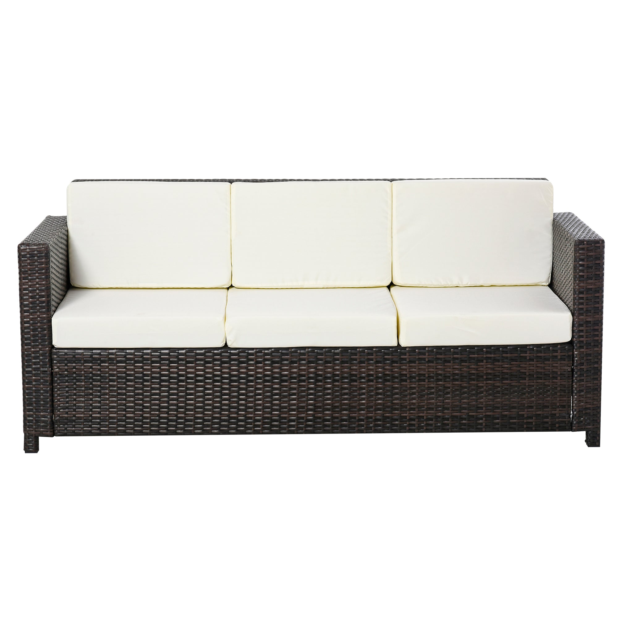 Poly-Rattan Sofa with Cushions 3-Seater Garden Lounge Sofa Metal Polyester Brown+White 185 x 70 x 80 cm