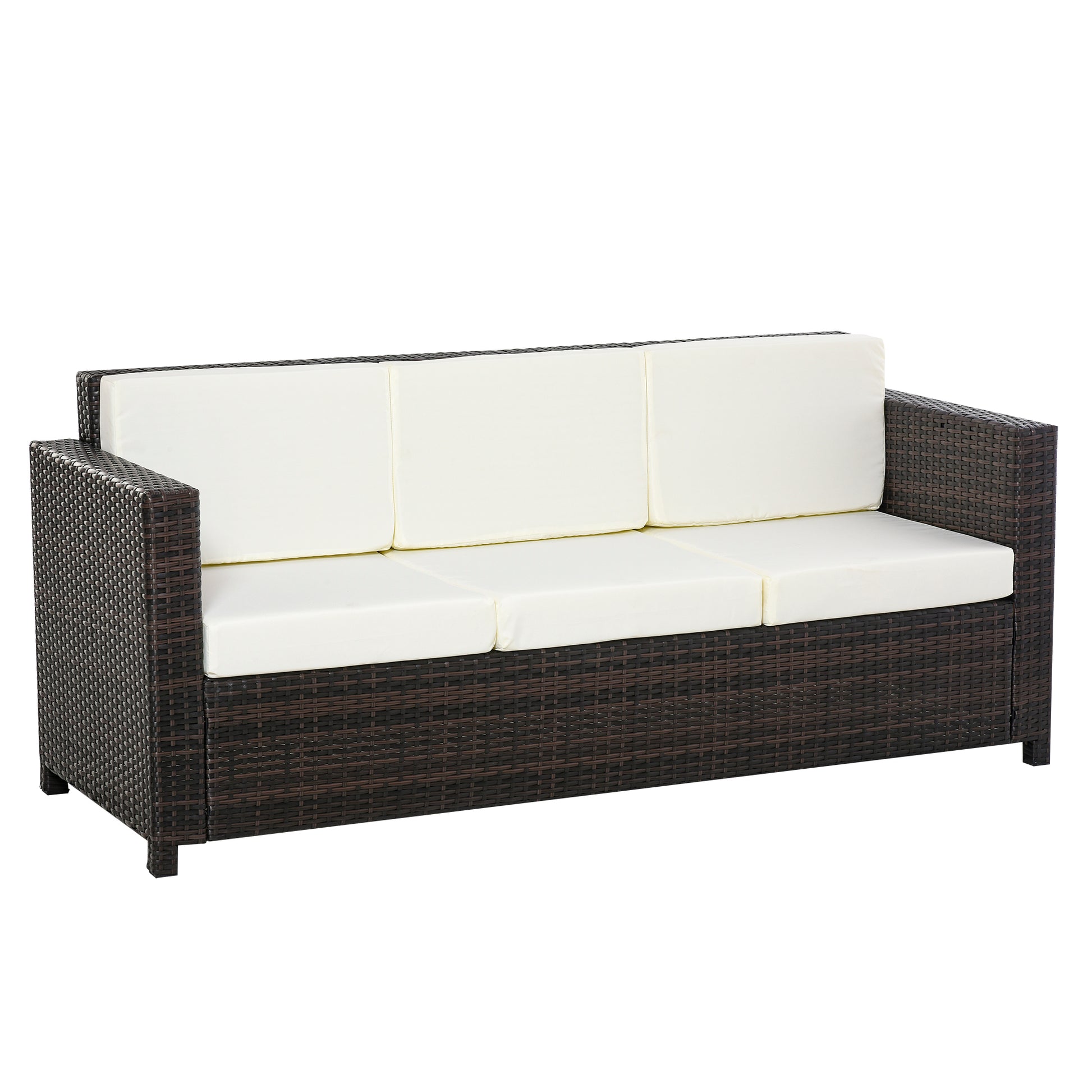 Poly-Rattan Sofa with Cushions 3-Seater Garden Lounge Sofa Metal Polyester Brown+White 185 x 70 x 80 cm