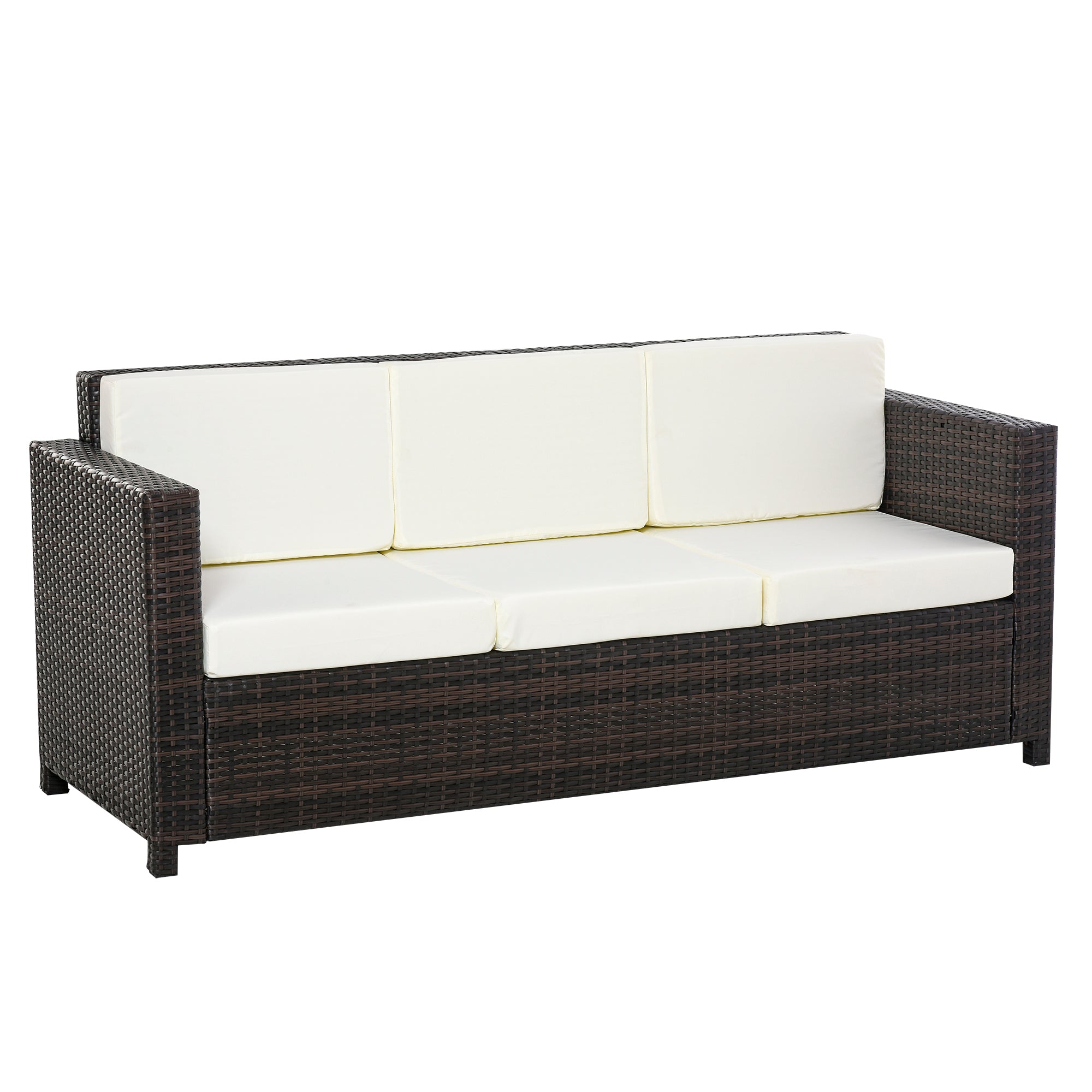 Poly-Rattan Sofa with Cushions 3-Seater Garden Lounge Sofa Metal Polyester Brown+White 185 x 70 x 80 cm