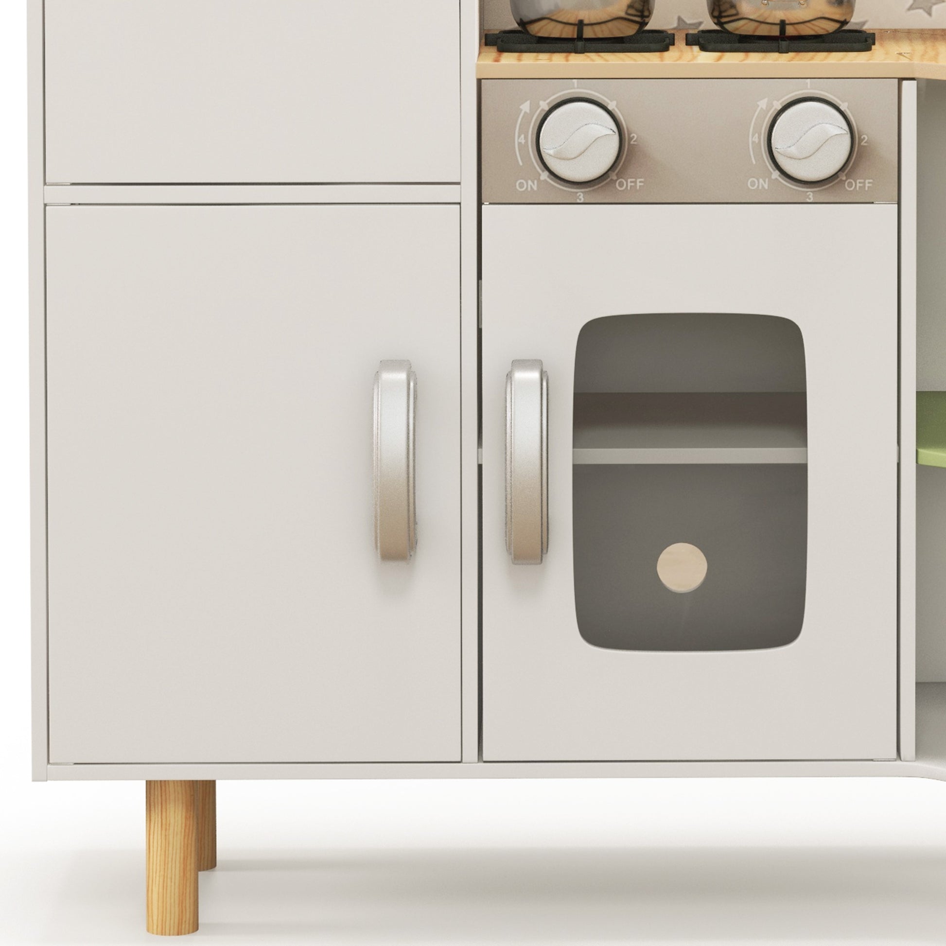 Wooden Toy Kitchen for Children 3-6 Years Old Play Kitchen with Ice Maker Stainless Steel Sink, Mobile Cup, and Utensils 84x34x89 cm White