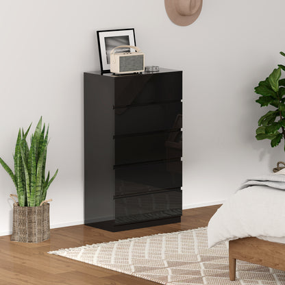 5-Drawer Chest Modern Bedroom Chest with Anti-Tipping Design Dresser for Living Room Hallway 55x34x100 cm Black Gloss