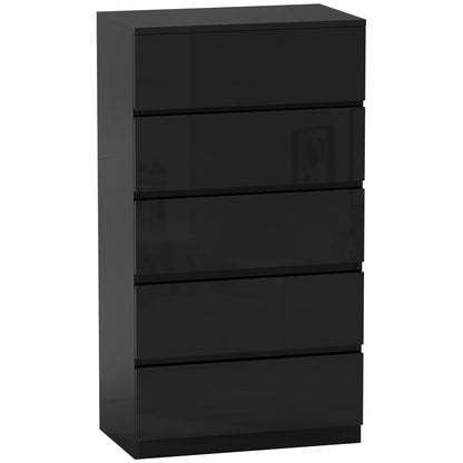 5-Drawer Chest Modern Bedroom Chest with Anti-Tipping Design Dresser for Living Room Hallway 55x34x100 cm Black Gloss