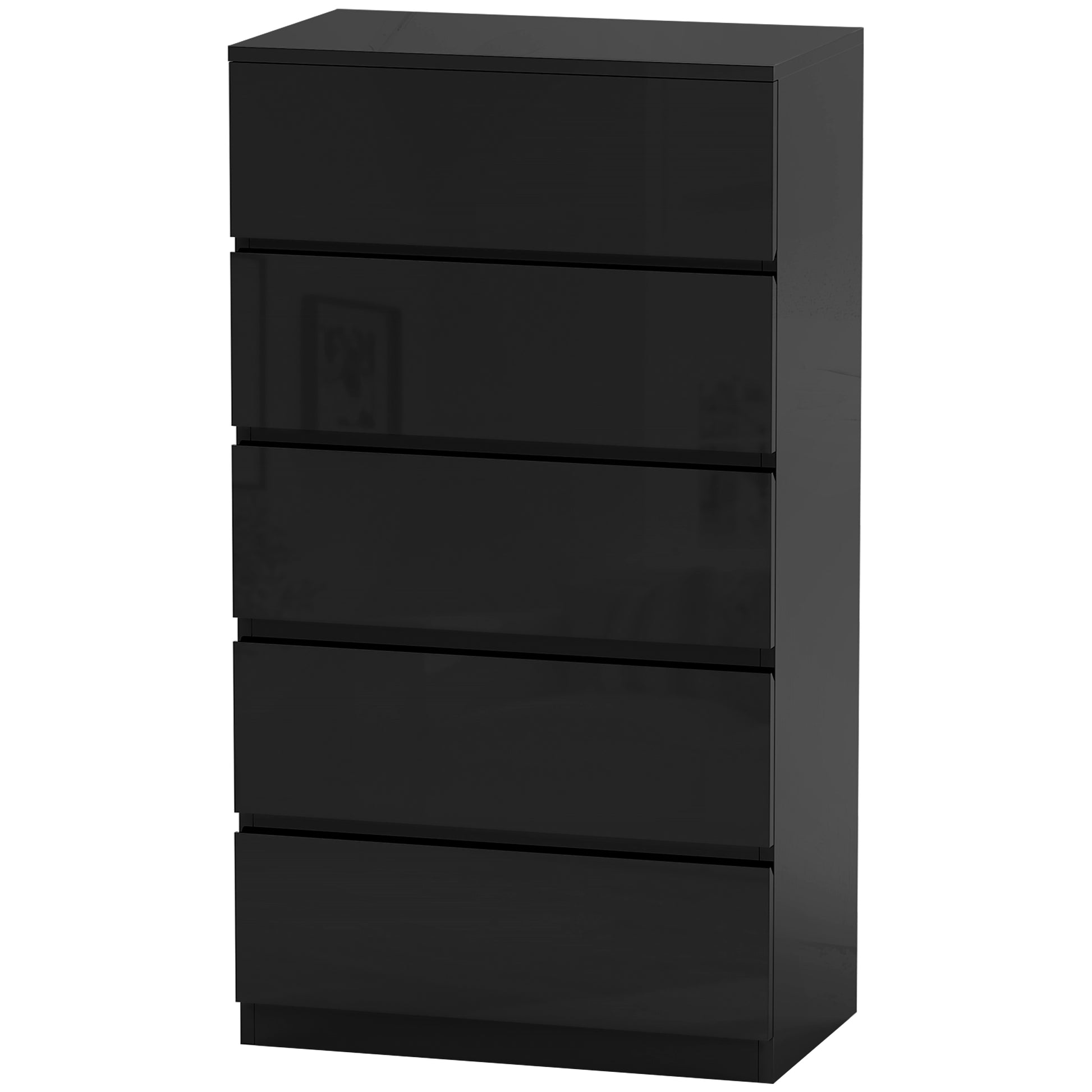 5-Drawer Chest Modern Bedroom Chest with Anti-Tipping Design Dresser for Living Room Hallway 55x34x100 cm Black Gloss