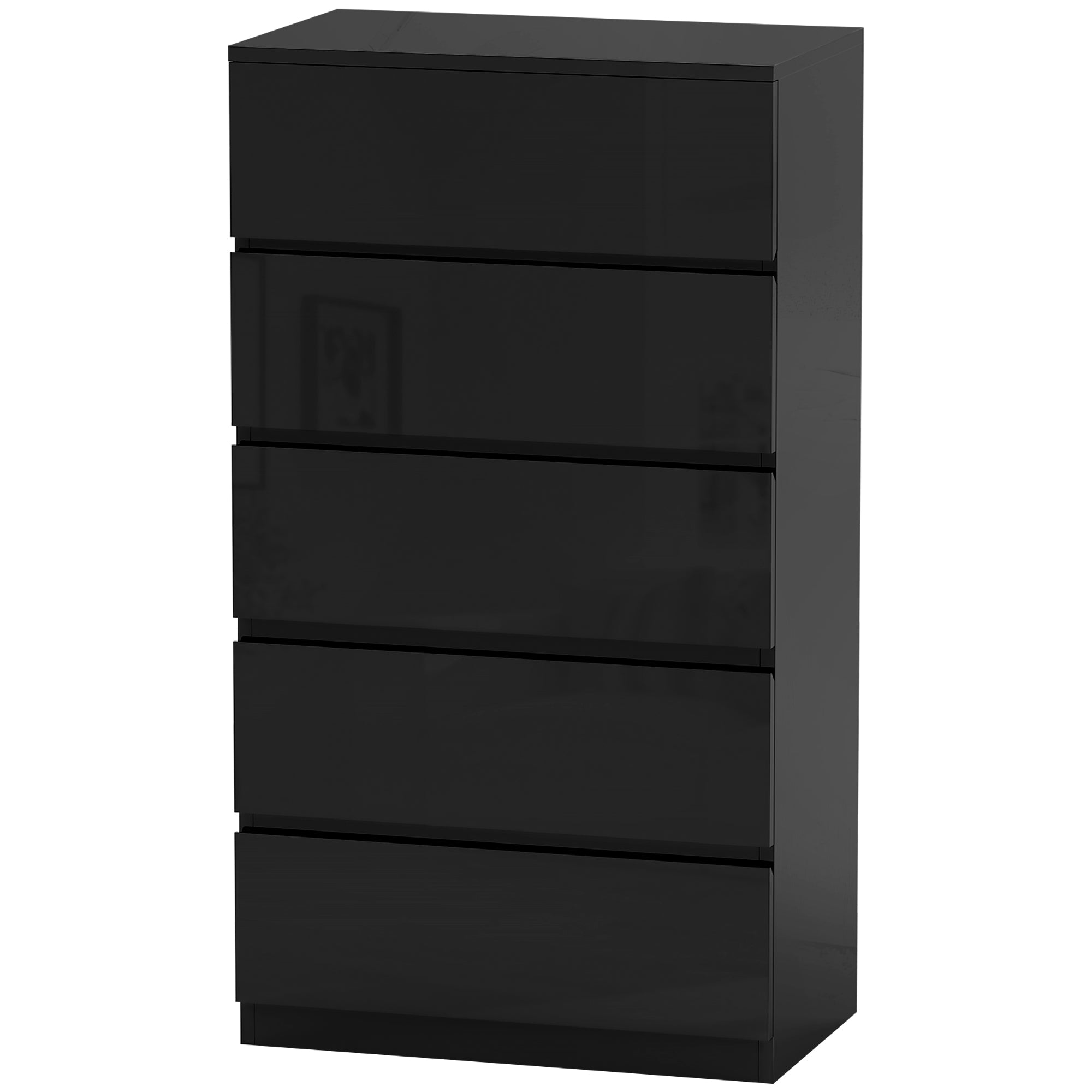 5-Drawer Chest Modern Bedroom Chest with Anti-Tipping Design Dresser for Living Room Hallway 55x34x100 cm Black Gloss