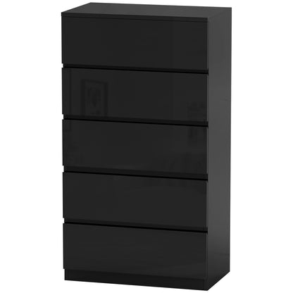 5-Drawer Chest Modern Bedroom Chest with Anti-Tipping Design Dresser for Living Room Hallway 55x34x100 cm Black Gloss