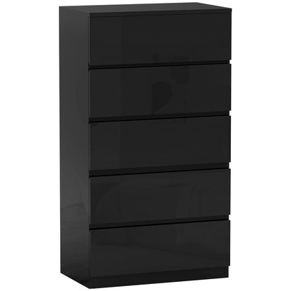 5-Drawer Chest Modern Bedroom Chest with Anti-Tipping Design Dresser for Living Room Hallway 55x34x100 cm Black Gloss