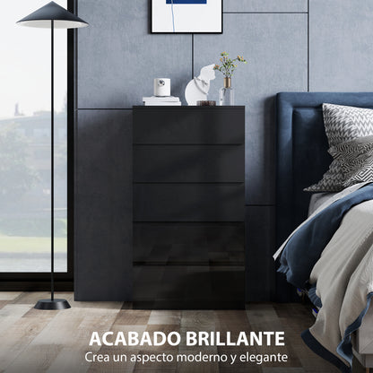 5-Drawer Chest Modern Bedroom Chest with Anti-Tipping Design Dresser for Living Room Hallway 55x34x100 cm Black Gloss
