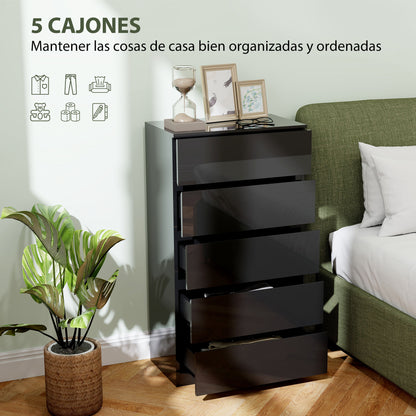 5-Drawer Chest Modern Bedroom Chest with Anti-Tipping Design Dresser for Living Room Hallway 55x34x100 cm Black Gloss