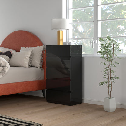 5-Drawer Chest Modern Bedroom Chest with Anti-Tipping Design Dresser for Living Room Hallway 55x34x100 cm Black Gloss