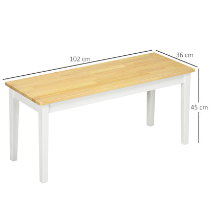 2-Seater Wooden Bench, Kitchen Bench Living Room Bench for Kitchen, Entrance, up to 220 kg Load Capacity, Pine Wood, Natural+White, 102 x 36 x 45 cm