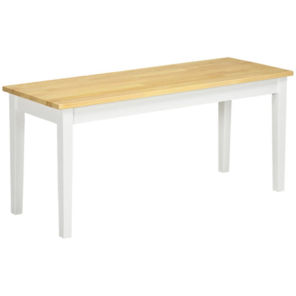 2-Seater Wooden Bench, Kitchen Bench Living Room Bench for Kitchen, Entrance, up to 220 kg Load Capacity, Pine Wood, Natural+White, 102 x 36 x 45 cm