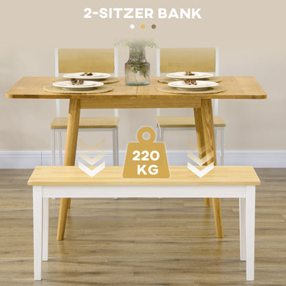 2-Seater Wooden Bench, Kitchen Bench Living Room Bench for Kitchen, Entrance, up to 220 kg Load Capacity, Pine Wood, Natural+White, 102 x 36 x 45 cm