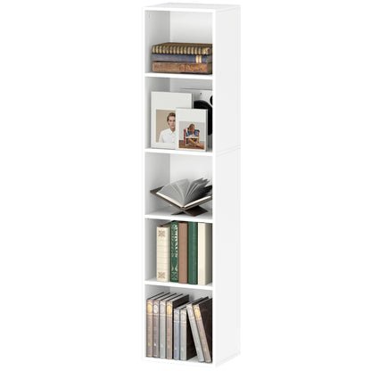 Bookshelf, 5-Tier Storage Shelf with Adjustable Shelves for Living Room, Bedroom, Office, 30 x 24 x 133.5 cm, White
