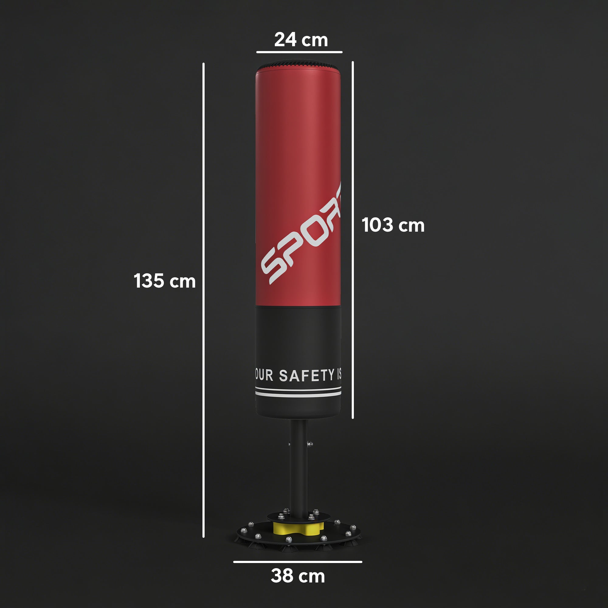 SPORTNOW 53 in (135 cm) Freestanding Punching Bag – Red/Black, Shock-Absorbing Base, 10 Suction Cups, Kickboxing & MMA Trainer for Adults