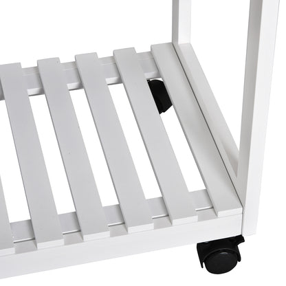 Folding Bar Table Set on Wheels with Shelf and 2 Drawers + 2 Stools Pine Wood MDF White Light Oak