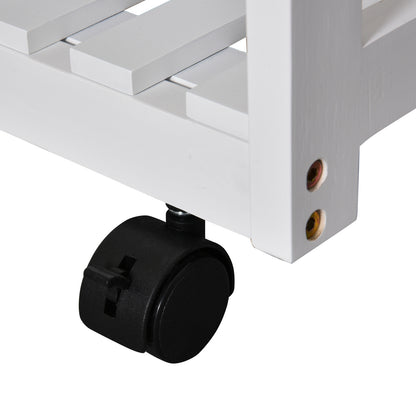 Folding Bar Table Set on Wheels with Shelf and 2 Drawers + 2 Stools Pine Wood MDF White Light Oak